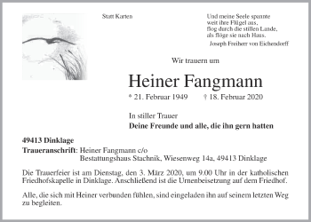 Anzeige von Heiner Fangmann von OM-Medien