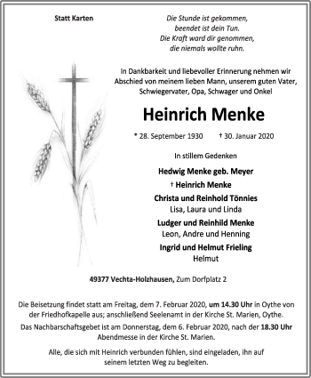 Anzeige von Heinrich Menke von OM-Medien