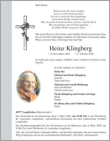 Anzeige von Heinz Klingberg von OM-Medien