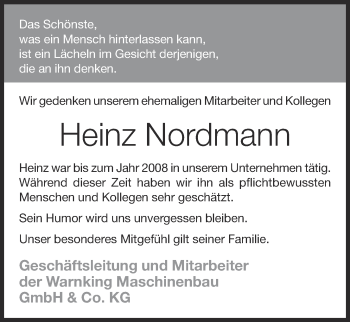 Anzeige von Heinz Nordmann von OM-Medien