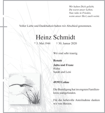 Anzeige von Heinz Schmidt von OM-Medien
