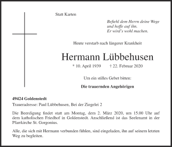 Anzeige von Hermann Lübbehusen von OM-Medien