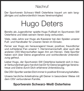 Anzeige von Hugo Deters von OM-Medien
