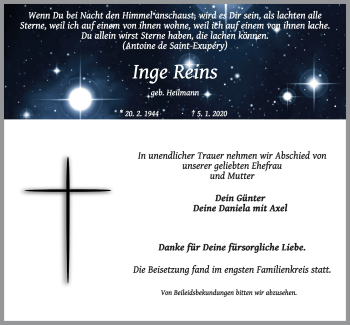 Anzeige von Inge Reins von OM-Medien