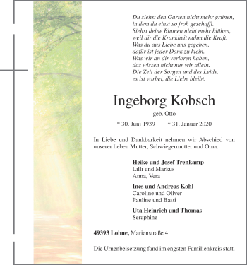 Anzeige von Ingeborg Kobsch von OM-Medien