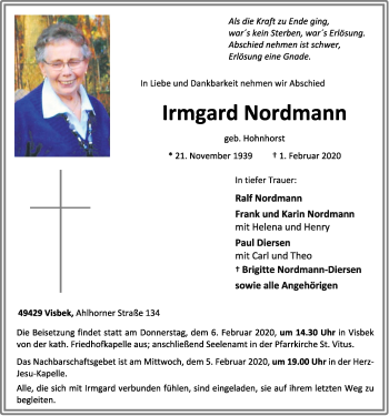 Anzeige von Irmgard Nordmann von OM-Medien