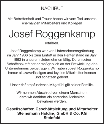 Anzeige von Josef Roggenkamp von OM-Medien