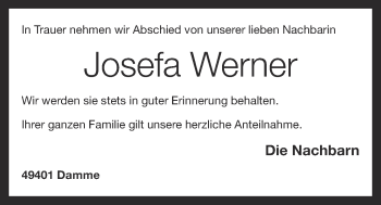 Anzeige von Josefa Werner von OM-Medien