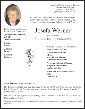 Anzeige von Josefa Werner von OM-Medien