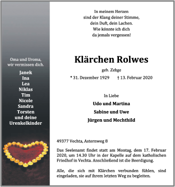 Anzeige von Klärchen Rolwes von OM-Medien