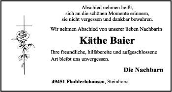 Anzeige von Käthe Baier von OM-Medien