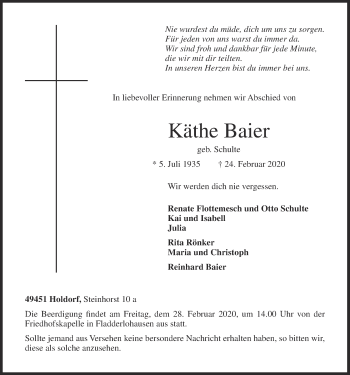 Anzeige von Käthe Baier von OM-Medien