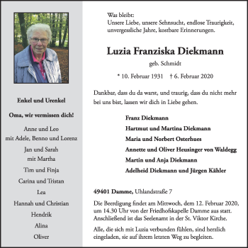 Anzeige von Luzia Franziska Diekmann von OM-Medien