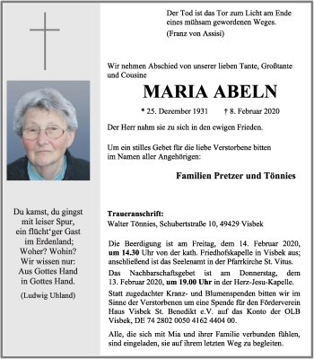 Anzeige von Maria Abeln von OM-Medien