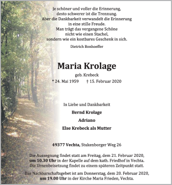 Anzeige von Maria Krolage von OM-Medien