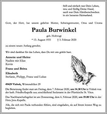 Anzeige von Paula Burwinkel von OM-Medien