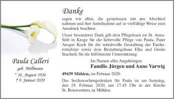 Anzeige von Paula Calleri von OM-Medien