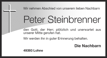 Anzeige von Peter Steinbrenner von OM-Medien