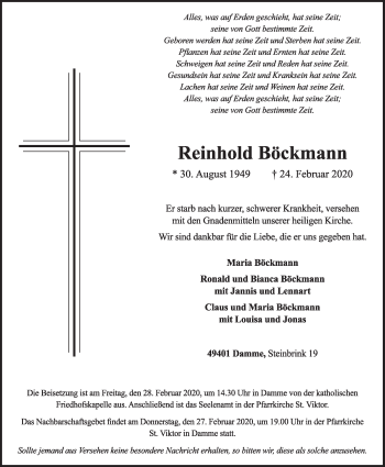 Anzeige von Reinhold Böckmann von OM-Medien