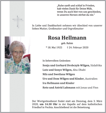 Anzeige von Rosa Hellmann von OM-Medien