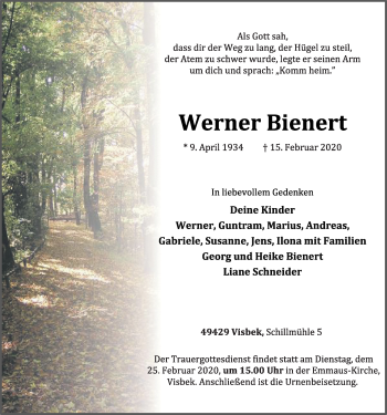 Anzeige von Werner Bienert von OM-Medien