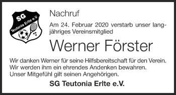 Anzeige von Werner Förster von OM-Medien