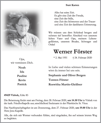 Anzeige von Werner Förster von OM-Medien