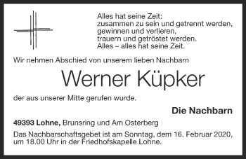 Anzeige von Werner Küpker von OM-Medien