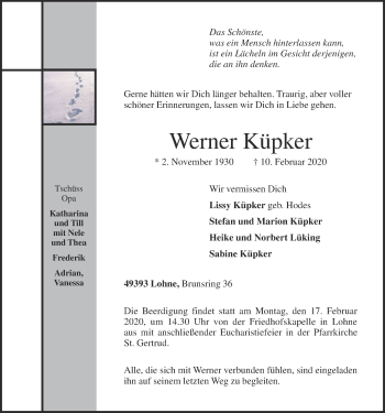 Anzeige von Werner Küpker von OM-Medien