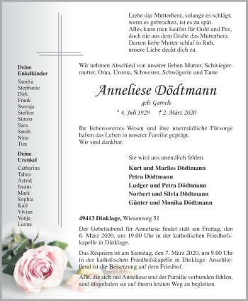 Anzeige von Anneliese Dödtmann von OM-Medien