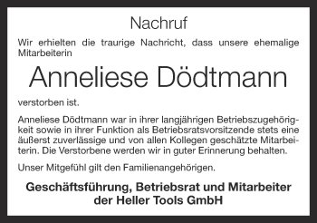 Anzeige von Anneliese Dödtmann von OM-Medien