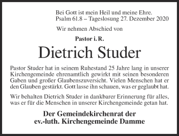 Anzeige von Dietrich Studer von OM-Medien