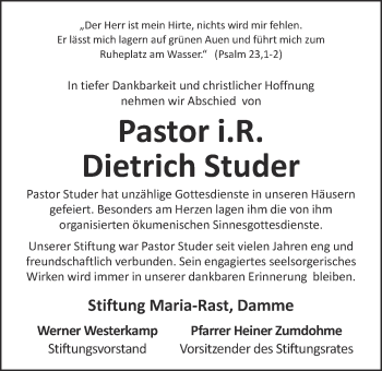 Anzeige von Dietrich Studer von OM-Medien