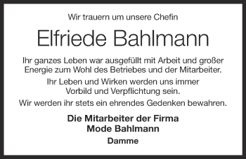 Anzeige von Elfriede Bahlmann von OM-Medien