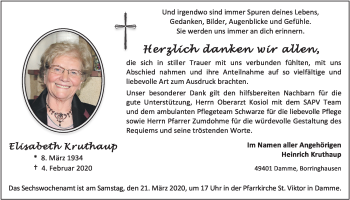Anzeige von Elisabeth Kruthaup von OM-Medien