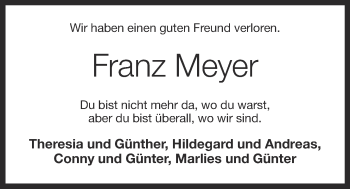 Anzeige von Franz Meyer von OM-Medien