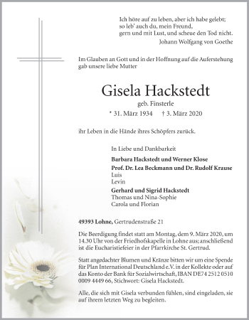 Anzeige von Gisela Hackstedt von OM-Medien