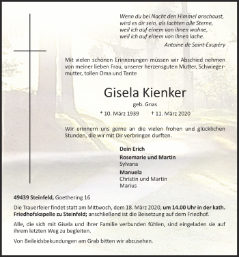 Anzeige von Gisela Kienker von OM-Medien