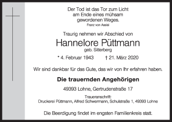 Anzeige von Hannelore Püttmann von OM-Medien