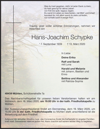 Anzeige von Hans-Joachim Schypke von OM-Medien