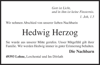 Anzeige von Hedwig Herzog von OM-Medien