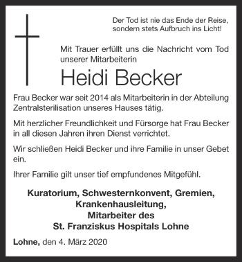 Anzeige von Heidi Becker von OM-Medien
