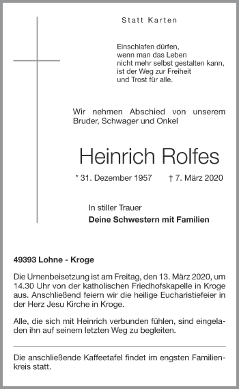 Anzeige von Heinrich Rolfes von OM-Medien