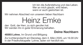 Anzeige von Heinz Emke von OM-Medien