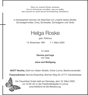 Anzeige von Helga Roske von OM-Medien