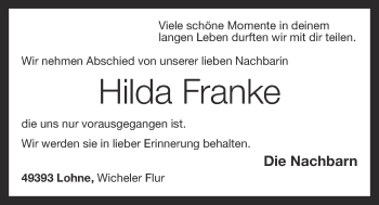 Anzeige von Hilda Franke von OM-Medien