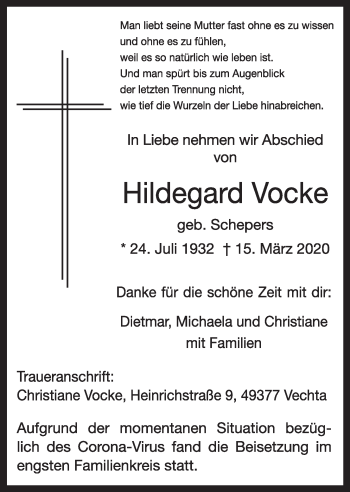 Anzeige von Hildegard Vocke von OM-Medien