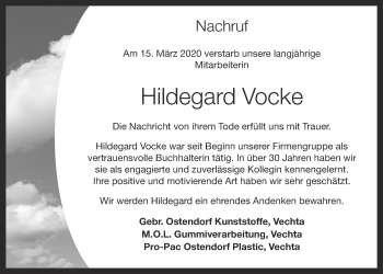 Anzeige von Hildegard Vocke von OM-Medien
