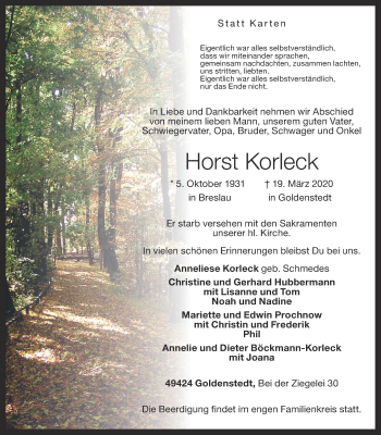 Anzeige von Horst Korleck von OM-Medien