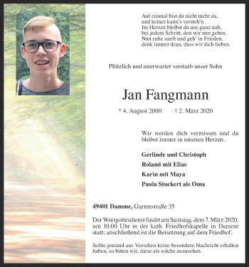 Anzeige von Jan Fangmann von OM-Medien